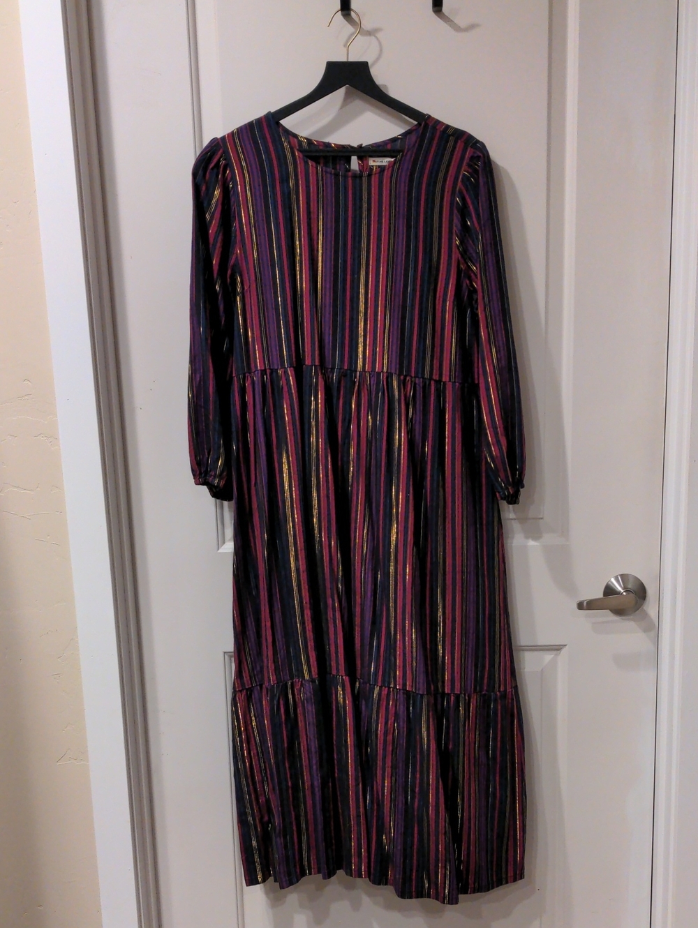 Marine Layer Metallic Multi-Stripe 3/4 Sleeve Maxi Dress